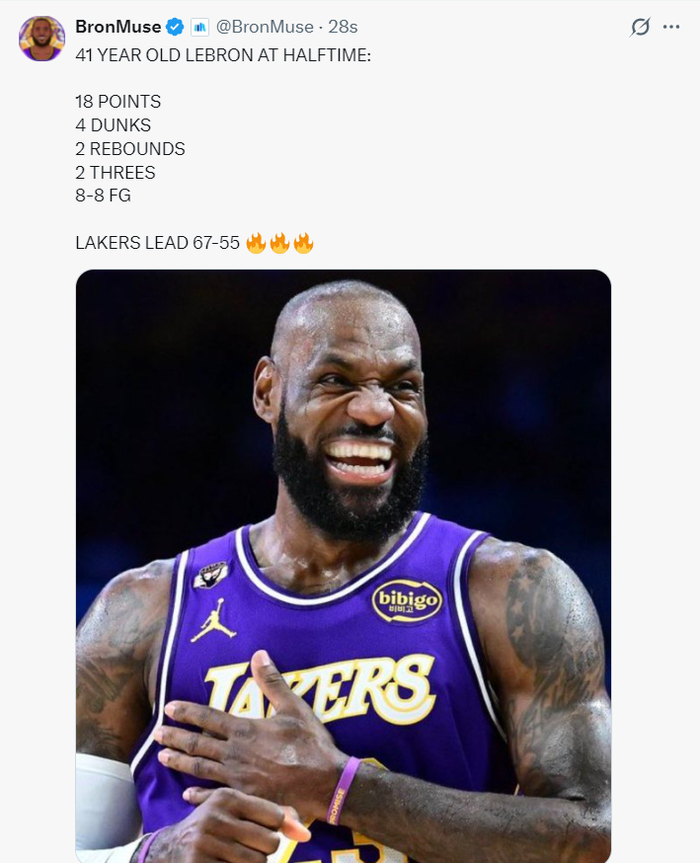 41岁勒布朗半场轰18+4暴扣 火箭难挡湖人狂潮