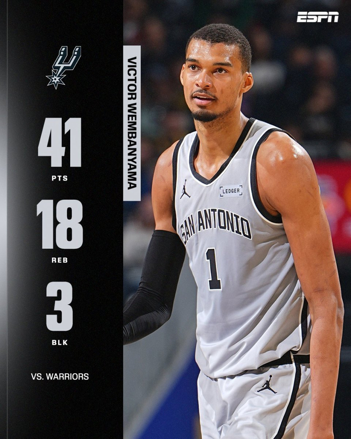 文班亚马41+18统治马刺胜勇士 MVP争夺战进入关键